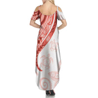 Coral Red Polynesian Tribal Turtle Floral Pattern Summer Maxi Dress LT05 - Polynesian Pride