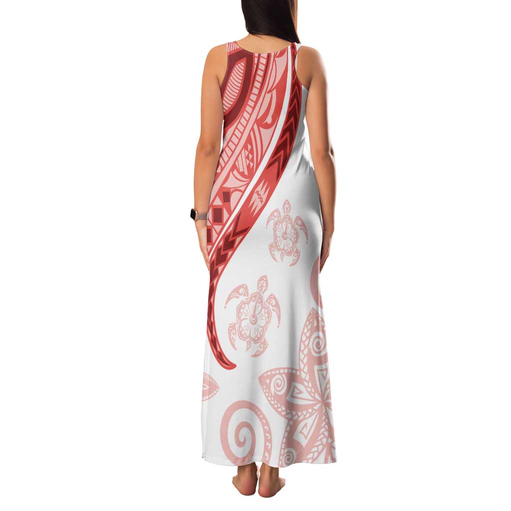 Coral Red Polynesian Tribal Turtle Floral Pattern Tank Maxi Dress LT05 - Polynesian Pride