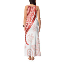 Coral Red Polynesian Tribal Turtle Floral Pattern Tank Maxi Dress LT05 - Polynesian Pride