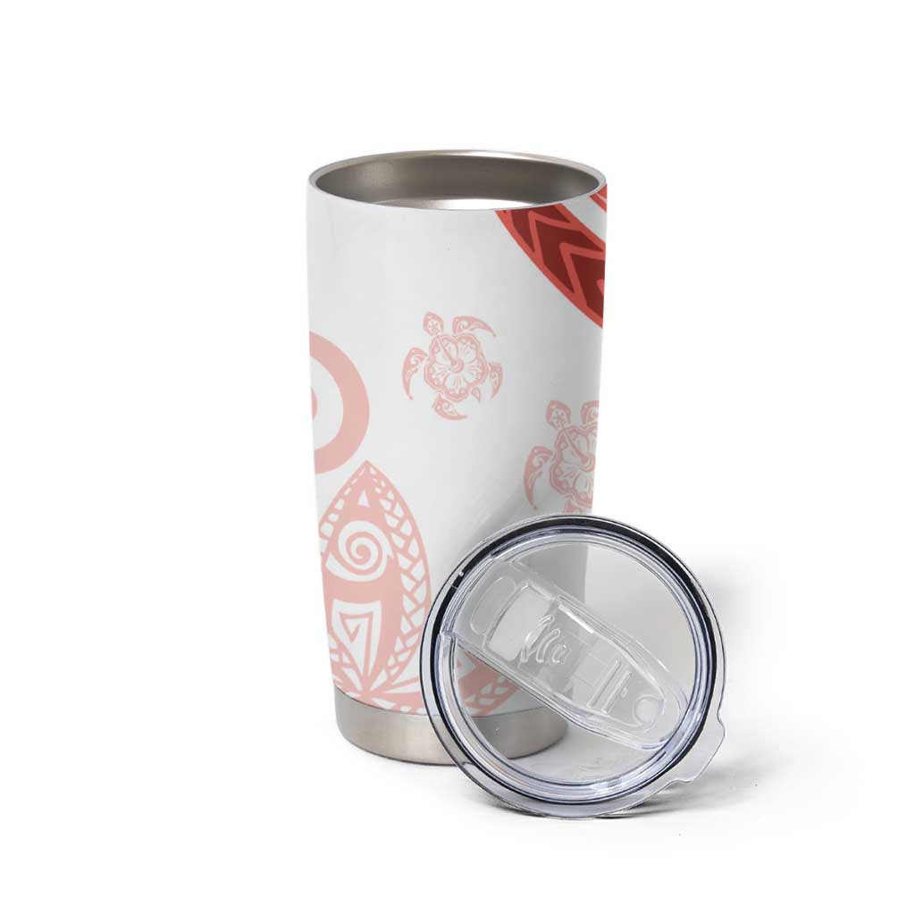 Coral Red Polynesian Tribal Turtle Floral Pattern Tumbler Cup LT05 - Polynesian Pride