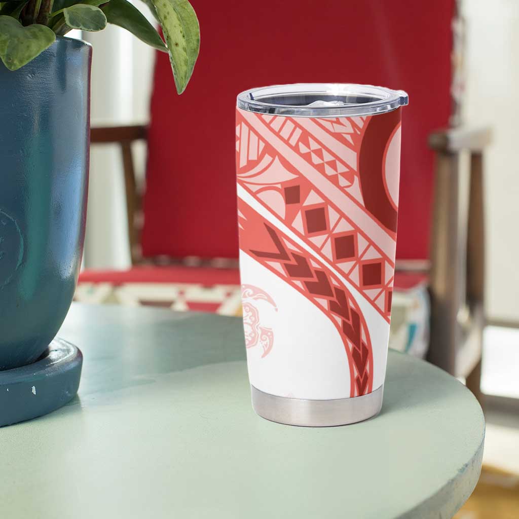 Coral Red Polynesian Tribal Turtle Floral Pattern Tumbler Cup LT05 - Polynesian Pride