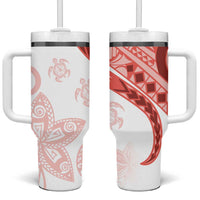 Coral Red Polynesian Tribal Turtle Floral Pattern Tumbler With Handle LT05 One Size: 40 oz Red - Polynesian Pride