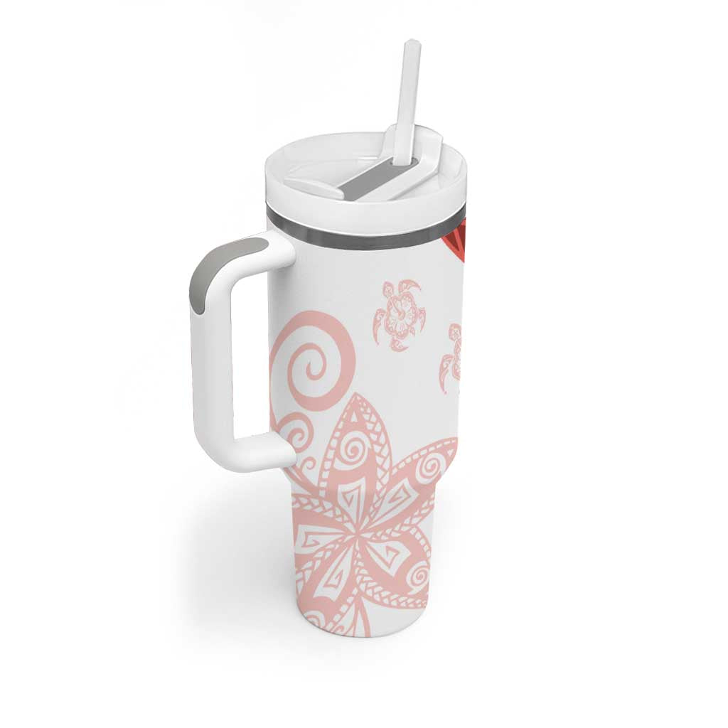 Coral Red Polynesian Tribal Turtle Floral Pattern Tumbler With Handle LT05 - Polynesian Pride