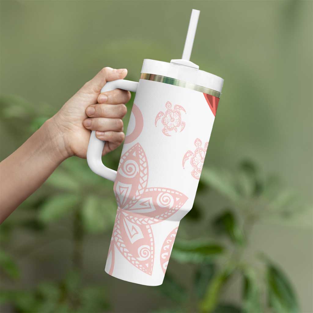 Coral Red Polynesian Tribal Turtle Floral Pattern Tumbler With Handle LT05 - Polynesian Pride
