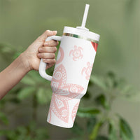 Coral Red Polynesian Tribal Turtle Floral Pattern Tumbler With Handle LT05 - Polynesian Pride