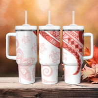 Coral Red Polynesian Tribal Turtle Floral Pattern Tumbler With Handle LT05 - Polynesian Pride
