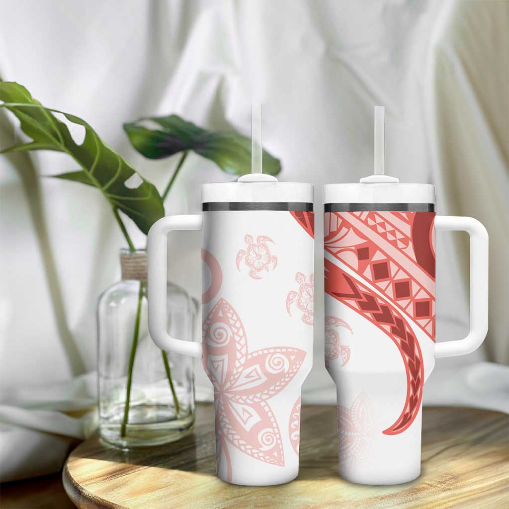 Coral Red Polynesian Tribal Turtle Floral Pattern Tumbler With Handle LT05 - Polynesian Pride