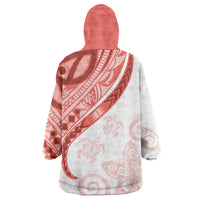 Coral Red Polynesian Tribal Turtle Floral Pattern Wearable Blanket Hoodie LT05 - Polynesian Pride