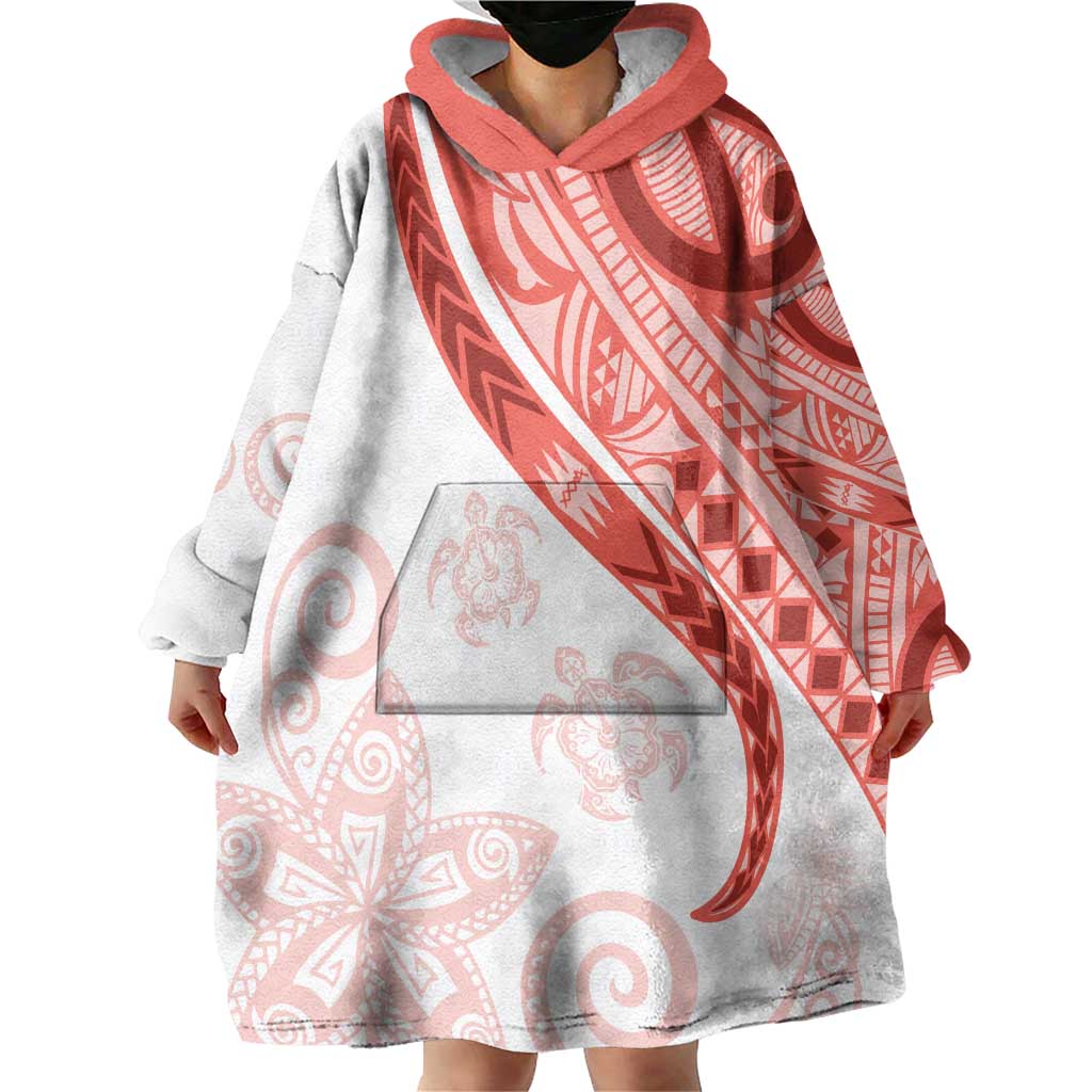 Coral Red Polynesian Tribal Turtle Floral Pattern Wearable Blanket Hoodie LT05 - Polynesian Pride