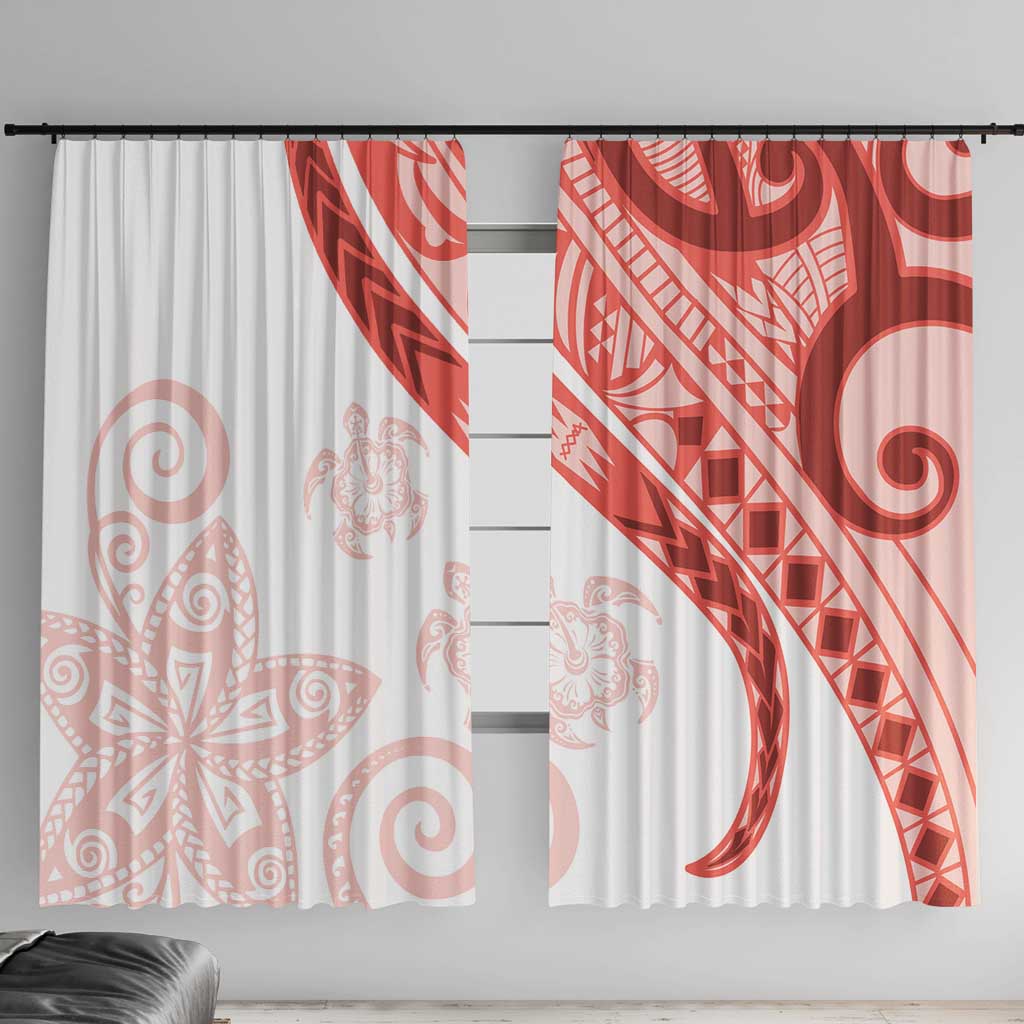 Coral Red Polynesian Tribal Turtle Floral Pattern Window Curtain