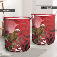 New Zealand Parrot Kaka Laundry Basket Maori Koru With Pohutukawa Flowers LT05 - Polynesian Pride