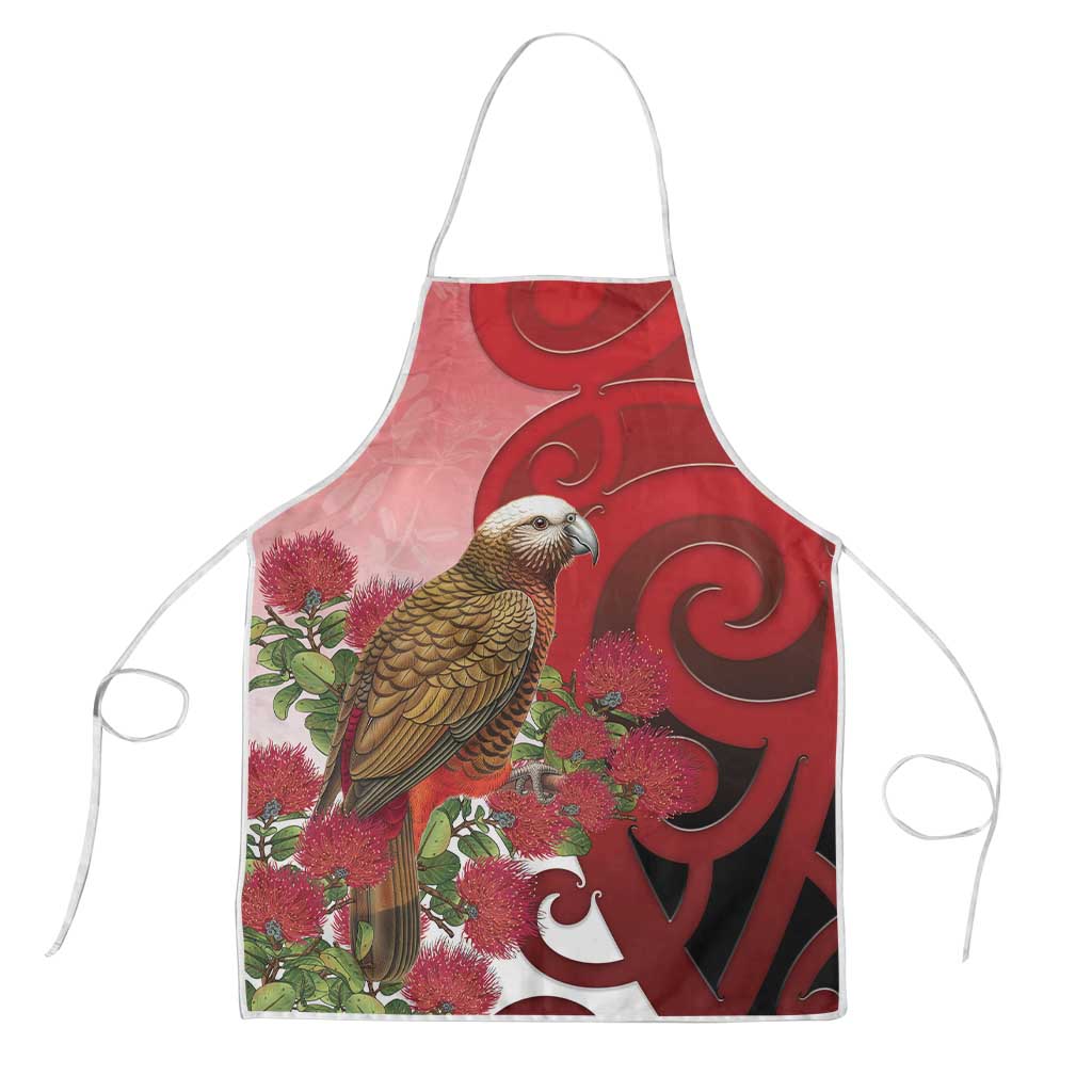 New Zealand Parrot Kaka Apron Maori Koru With Pohutukawa Flowers LT05 Red - Polynesian Pride