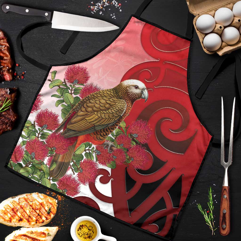 New Zealand Parrot Kaka Apron Maori Koru With Pohutukawa Flowers LT05 Red - Polynesian Pride