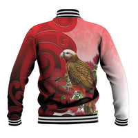 New Zealand Parrot Kaka Baseball Jacket Maori Koru With Pohutukawa Flowers - Polynesian Pride