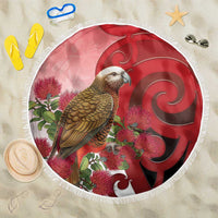 New Zealand Parrot Kaka Beach Blanket Maori Koru With Pohutukawa Flowers LT05 One Size 150cm Red - Polynesian Pride