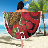New Zealand Parrot Kaka Beach Blanket Maori Koru With Pohutukawa Flowers LT05 - Polynesian Pride