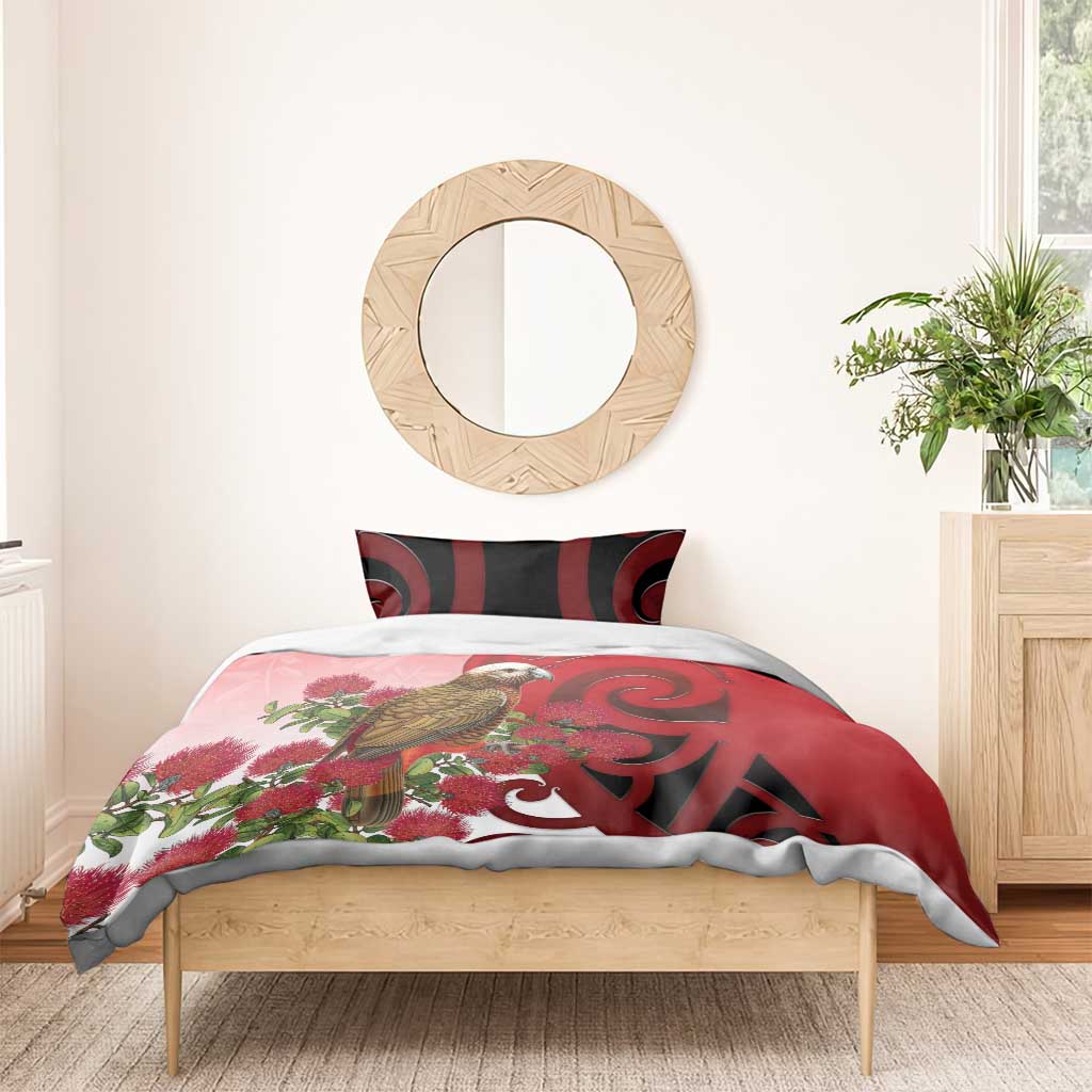 New Zealand Parrot Kaka Bedding Set Maori Koru With Pohutukawa Flowers LT05 - Polynesian Pride