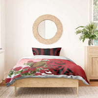 New Zealand Parrot Kaka Bedding Set Maori Koru With Pohutukawa Flowers LT05 - Polynesian Pride