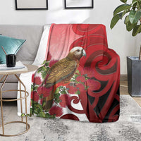 New Zealand Parrot Kaka Blanket Maori Koru With Pohutukawa Flowers LT05 - Polynesian Pride