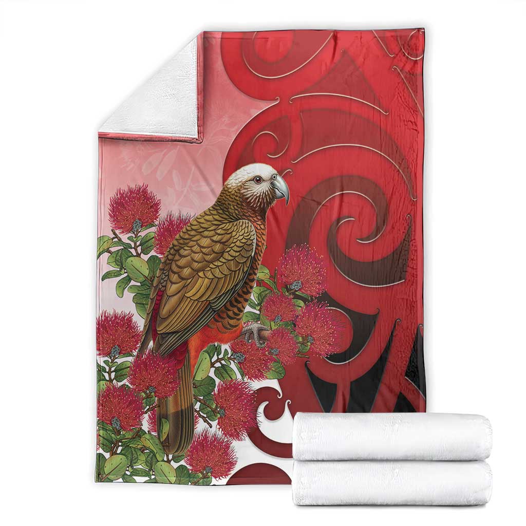 New Zealand Parrot Kaka Blanket Maori Koru With Pohutukawa Flowers LT05 - Polynesian Pride