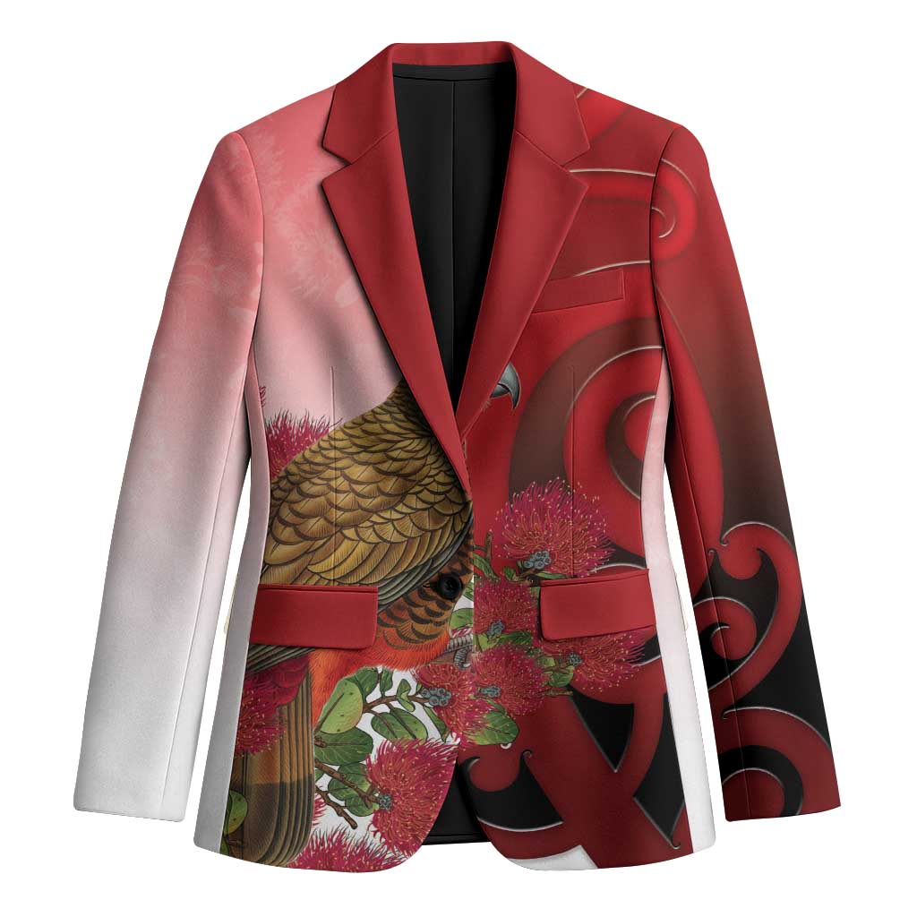 New Zealand Parrot Kaka Blazer Maori Koru With Pohutukawa Flowers LT05 Unisex Red - Polynesian Pride