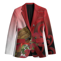 New Zealand Parrot Kaka Blazer Maori Koru With Pohutukawa Flowers LT05 Unisex Red - Polynesian Pride