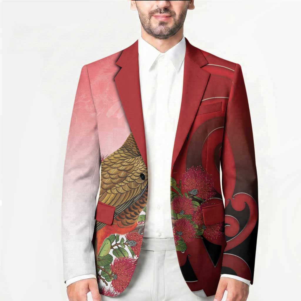 New Zealand Parrot Kaka Blazer Maori Koru With Pohutukawa Flowers LT05 - Polynesian Pride