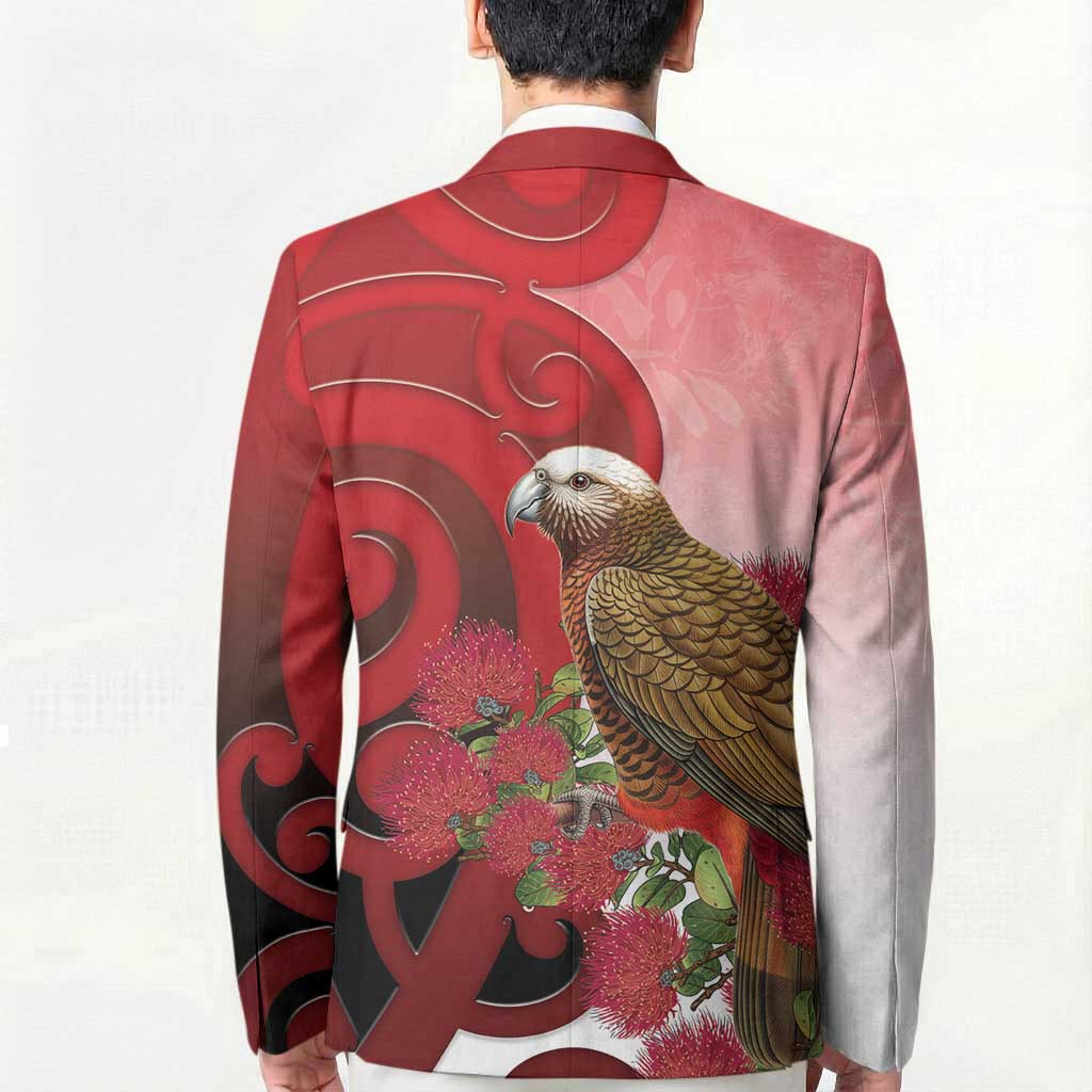 New Zealand Parrot Kaka Blazer Maori Koru With Pohutukawa Flowers LT05 - Polynesian Pride