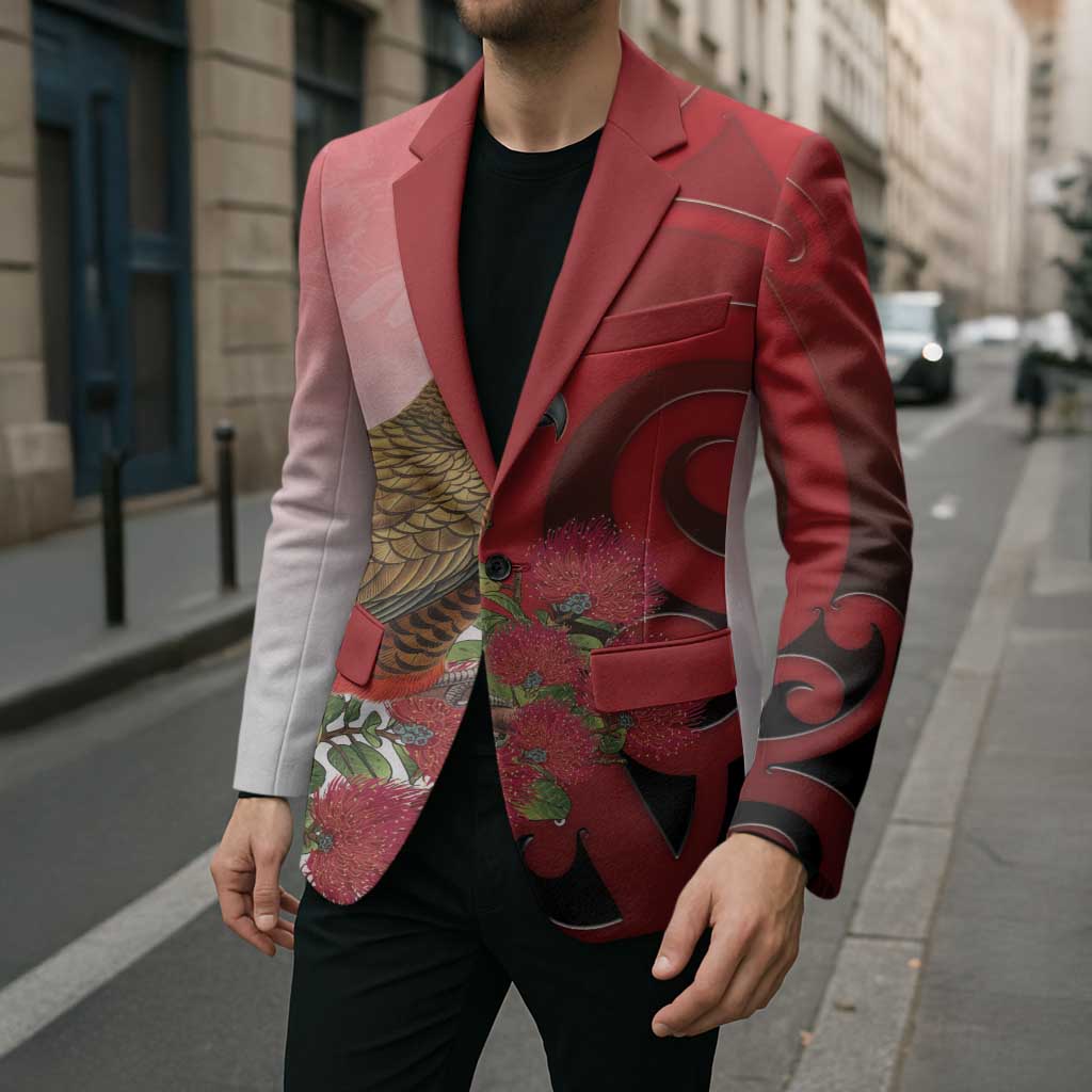 New Zealand Parrot Kaka Blazer Maori Koru With Pohutukawa Flowers LT05 - Polynesian Pride