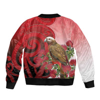 New Zealand Parrot Kaka Bomber Jacket Maori Koru With Pohutukawa Flowers LT05 - Polynesian Pride