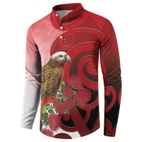 New Zealand Parrot Kaka Button Sweatshirt Maori Koru With Pohutukawa Flowers LT05 - Polynesian Pride