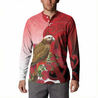 New Zealand Parrot Kaka Button Sweatshirt Maori Koru With Pohutukawa Flowers LT05 - Polynesian Pride