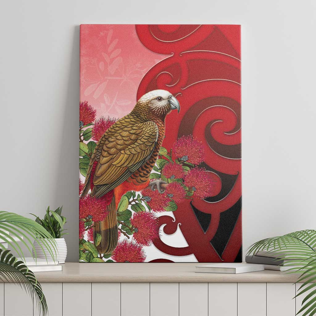 New Zealand Parrot Kaka Canvas Wall Art Maori Koru With Pohutukawa Flowers LT05 - Polynesian Pride