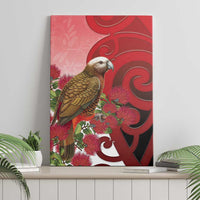 New Zealand Parrot Kaka Canvas Wall Art Maori Koru With Pohutukawa Flowers LT05 - Polynesian Pride