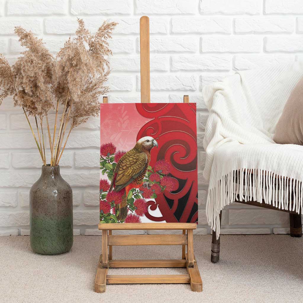 New Zealand Parrot Kaka Canvas Wall Art Maori Koru With Pohutukawa Flowers LT05 - Polynesian Pride