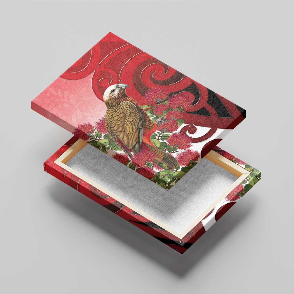 New Zealand Parrot Kaka Canvas Wall Art Maori Koru With Pohutukawa Flowers LT05 - Polynesian Pride