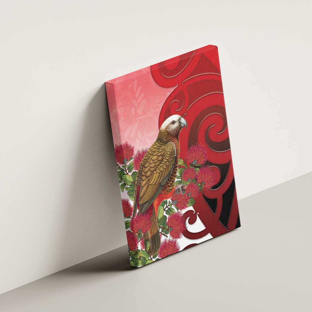 New Zealand Parrot Kaka Canvas Wall Art Maori Koru With Pohutukawa Flowers LT05 - Polynesian Pride