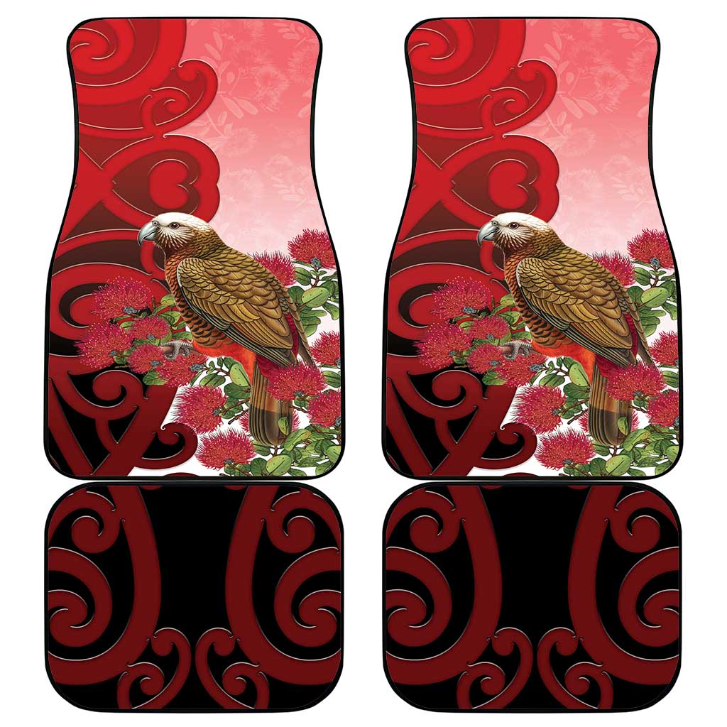 New Zealand Parrot Kaka Car Mats Maori Koru With Pohutukawa Flowers - Polynesian Pride