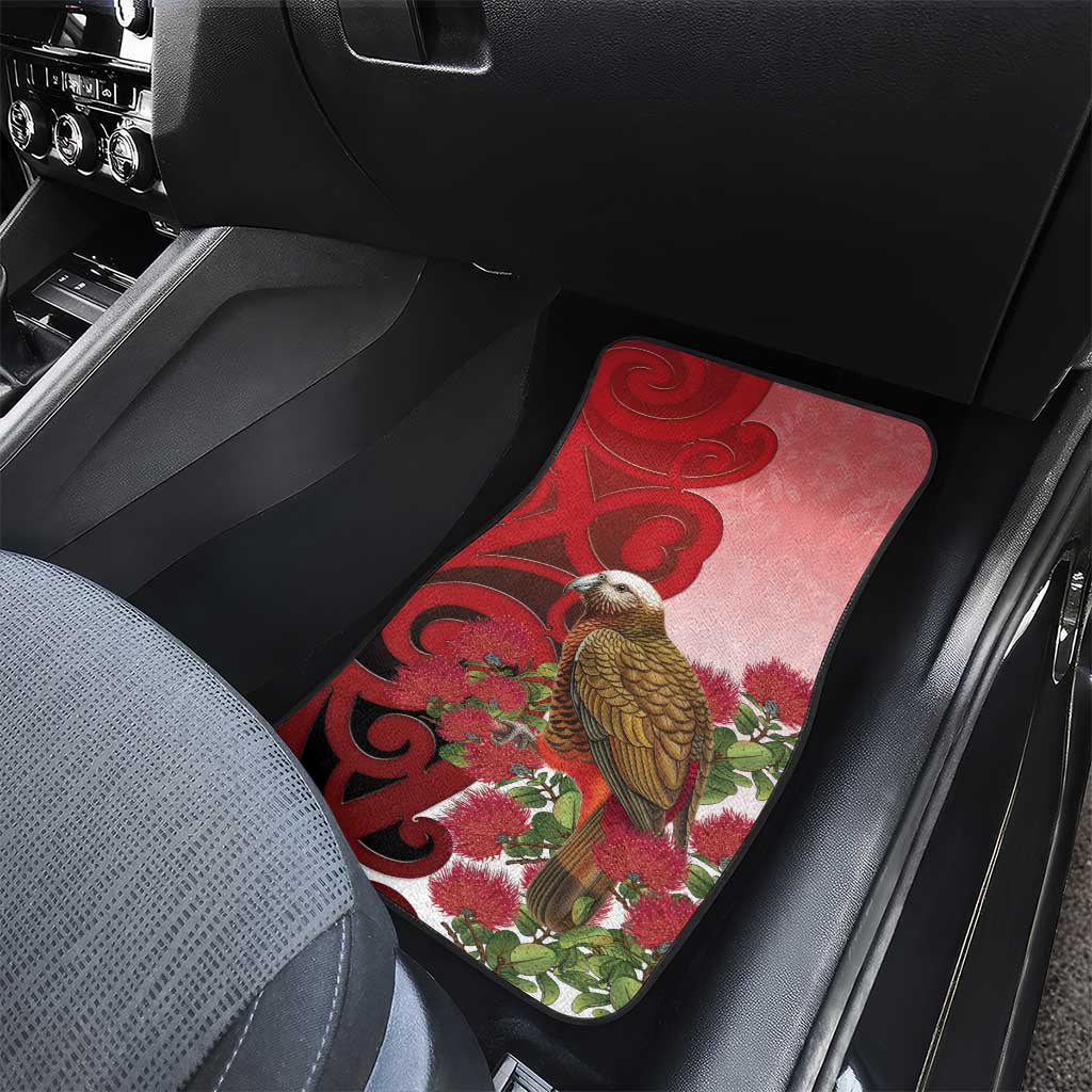 New Zealand Parrot Kaka Car Mats Maori Koru With Pohutukawa Flowers - Polynesian Pride