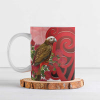 New Zealand Parrot Kaka Ceramic Mug Maori Koru With Pohutukawa Flowers LT05 Red - Polynesian Pride