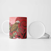 New Zealand Parrot Kaka Ceramic Mug Maori Koru With Pohutukawa Flowers LT05 - Polynesian Pride