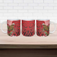 New Zealand Parrot Kaka Ceramic Mug Maori Koru With Pohutukawa Flowers LT05 - Polynesian Pride