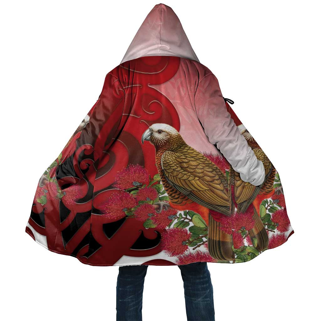 New Zealand Parrot Kaka Cloak Maori Koru With Pohutukawa Flowers LT05 Unisex Red - Polynesian Pride