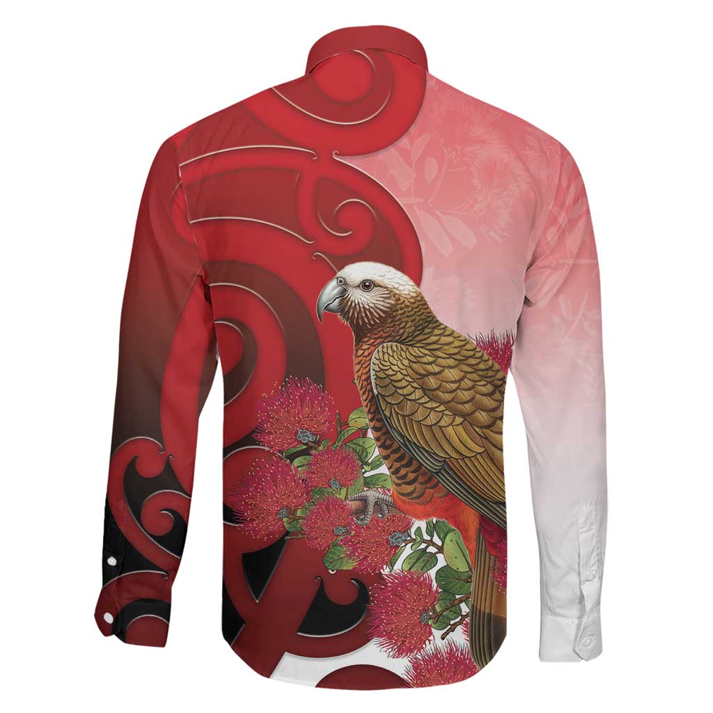 New Zealand Parrot Kaka Family Matching Mermaid Dress and Hawaiian Shirt Maori Koru With Pohutukawa Flowers - Polynesian Pride