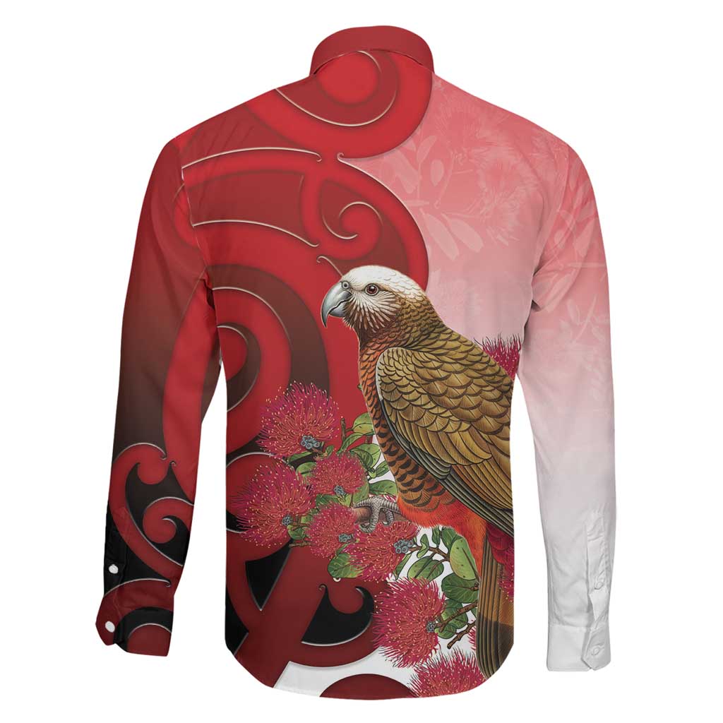 New Zealand Parrot Kaka Family Matching Off Shoulder Short Dress and Hawaiian Shirt Maori Koru With Pohutukawa Flowers - Polynesian Pride