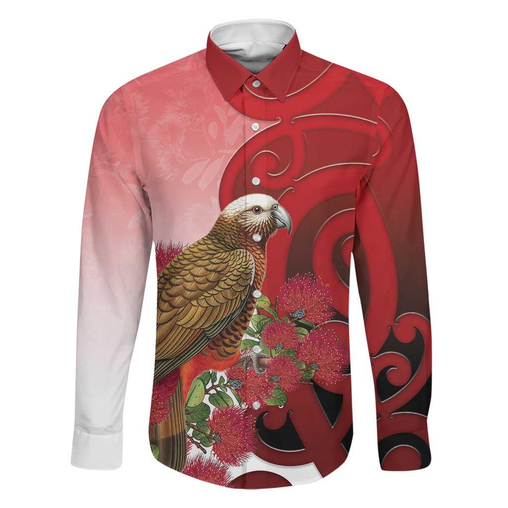 New Zealand Parrot Kaka Family Matching Puletasi and Hawaiian Shirt Maori Koru With Pohutukawa Flowers - Polynesian Pride