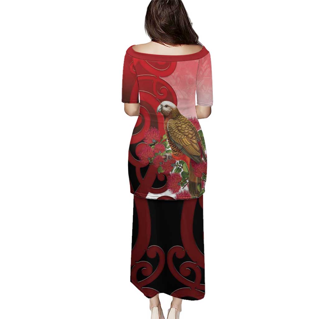 New Zealand Parrot Kaka Family Matching Puletasi and Hawaiian Shirt Maori Koru With Pohutukawa Flowers - Polynesian Pride