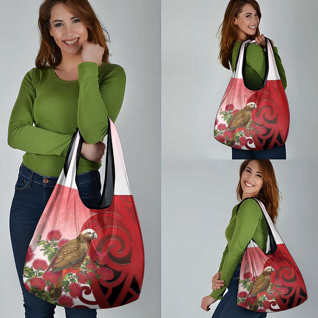 New Zealand Parrot Kaka Grocery Bag Maori Koru With Pohutukawa Flowers - Polynesian Pride