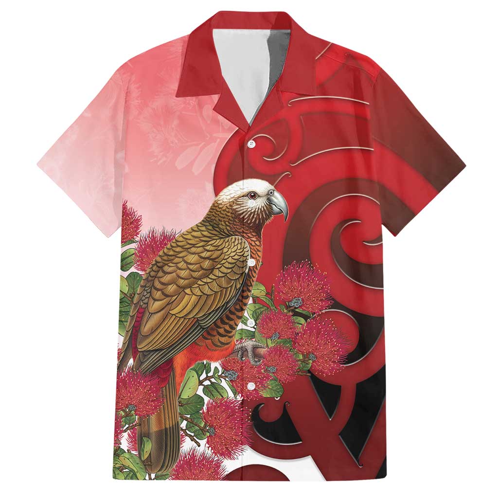 New Zealand Parrot Kaka Hawaiian Shirt Maori Koru With Pohutukawa Flowers LT05 Red - Polynesian Pride