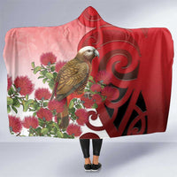 New Zealand Parrot Kaka Hooded Blanket Maori Koru With Pohutukawa Flowers LT05 One Size Red - Polynesian Pride